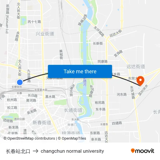 Changchun Station North Exit to Changchun Normal University map