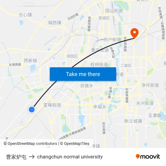 Caojia Luton to Changchun Normal University map