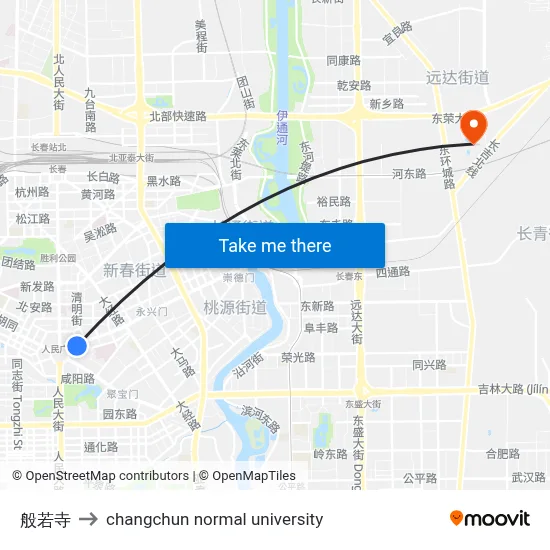 Hannyaji Temple to Changchun Normal University map