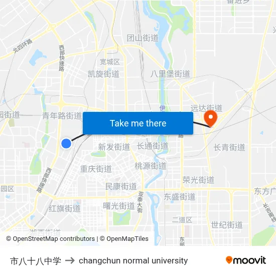 市八十八中学 to changchun normal university map