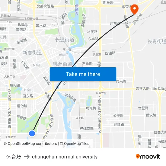 Stadium to Changchun Normal University map