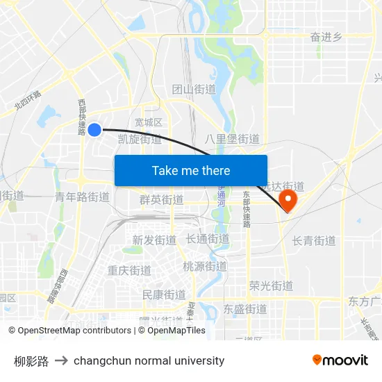 Liuying Road to Changchun Normal University map
