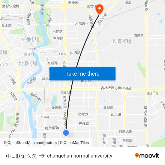 中日联谊医院 to changchun normal university map