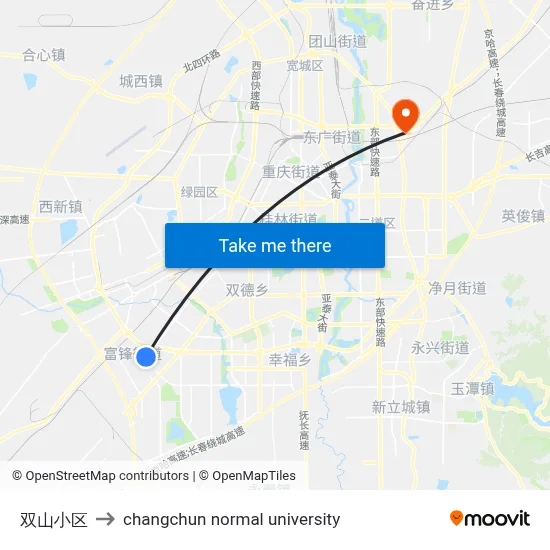 Shuang Shan Residential Complex to Changchun Normal University map