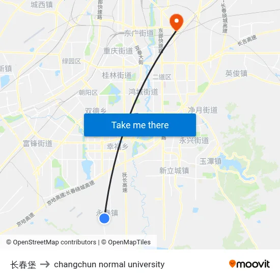 Changchunbao to Changchun Normal University map