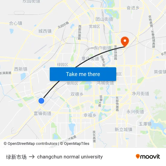 绿新市场 to changchun normal university map