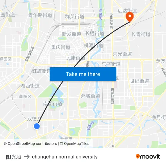 Sunshine City to Changchun Normal University map