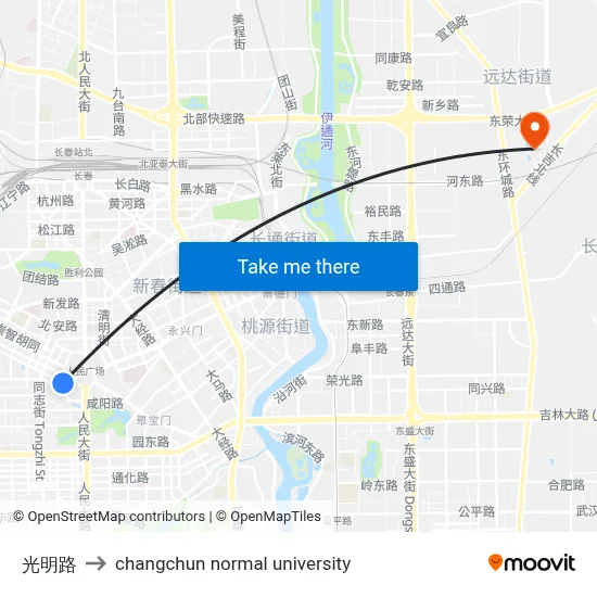 Guangming Road to Changchun Normal University map