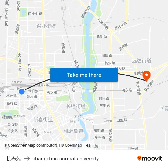 Changchun Station to Changchun Normal University map