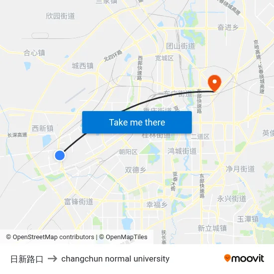 Rixin Intersection to Changchun Normal University map
