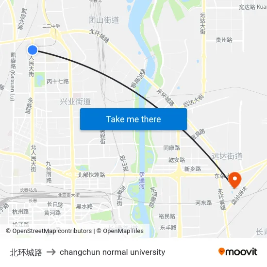 North Ring Road to Changchun Normal University map