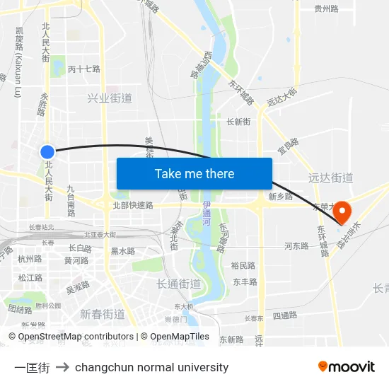 Yikuang Street to Changchun Normal University map