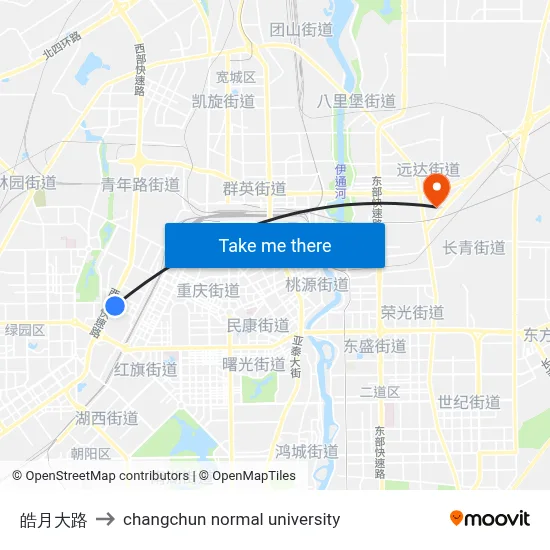 Haoyue Avenue to Changchun Normal University map