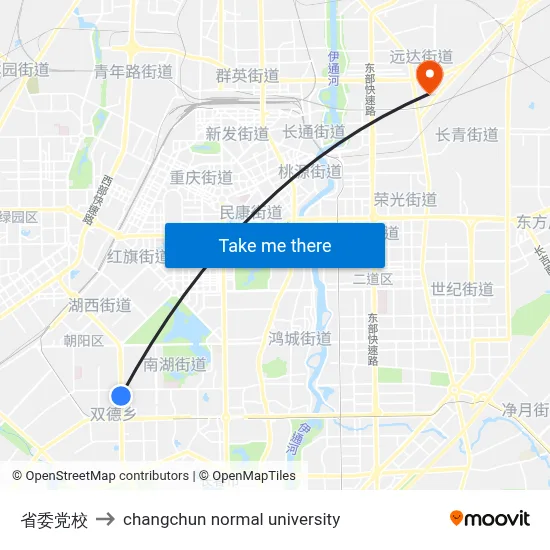 Provincial Party School to Changchun Normal University map
