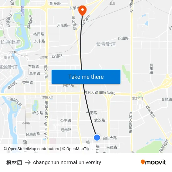 Fenglin Garden to Changchun Normal University map
