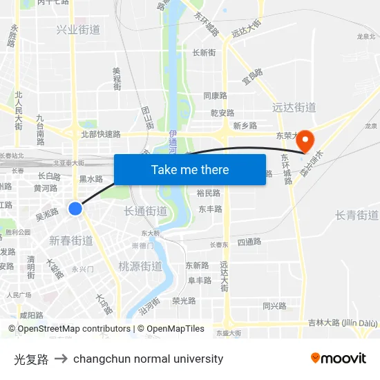 光复路 to changchun normal university map