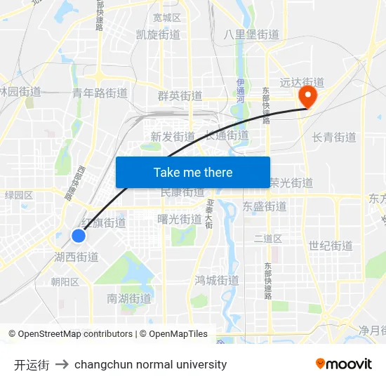 Kaiyun Street to Changchun Normal University map