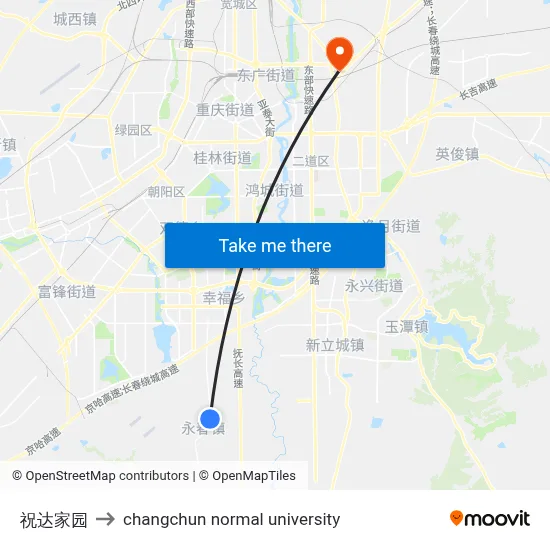 Zhuda Garden to Changchun Normal University map