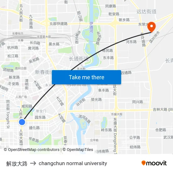 Liberation Avenue to Changchun Normal University map