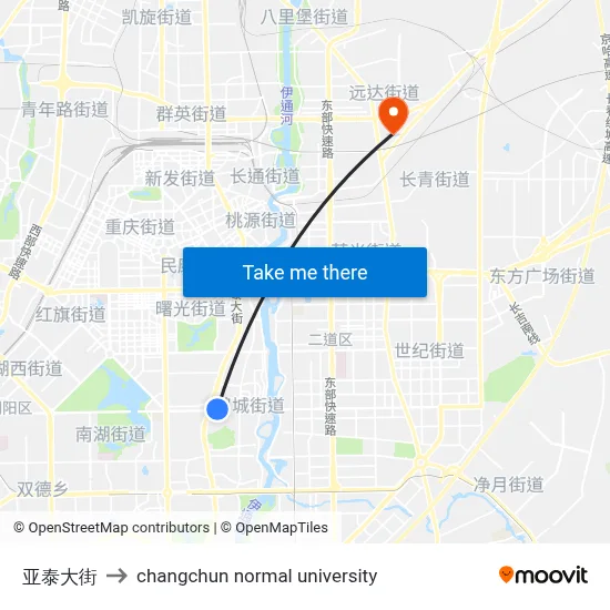 Yatai Street to Changchun Normal University map