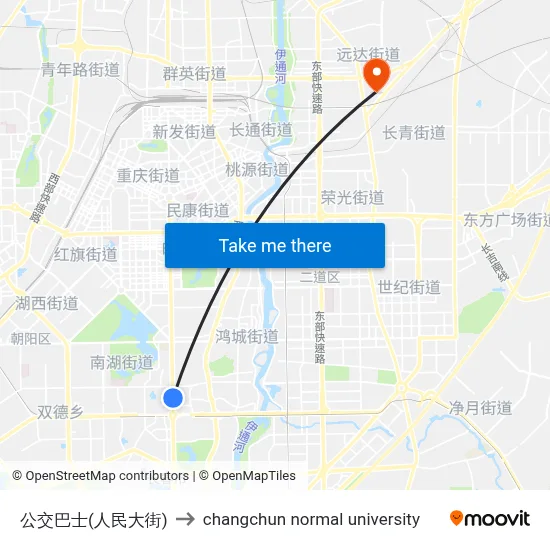 Bus Station (Renmin Street) to Changchun Normal University map