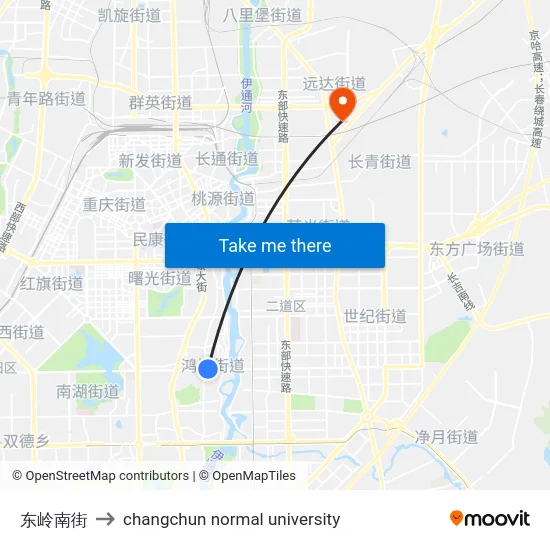 东岭南街 to changchun normal university map