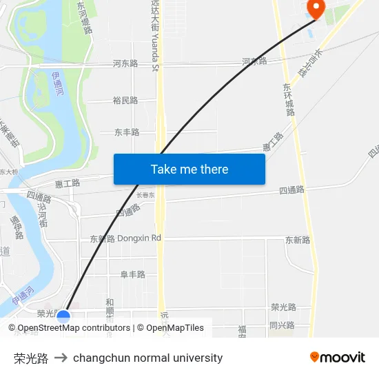 Rongguang Road to Changchun Normal University map