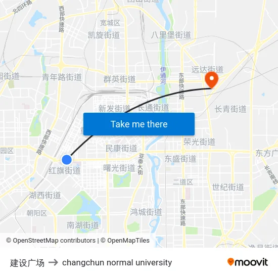 建设广场 to changchun normal university map