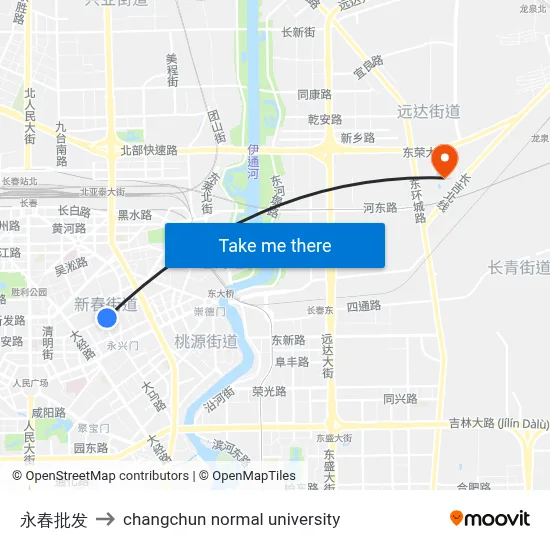 Yongchun Wholesale to Changchun Normal University map