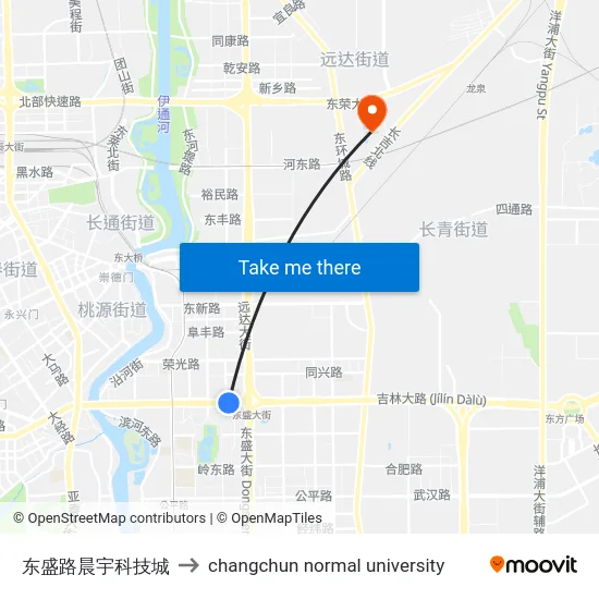 东盛路晨宇科技城 to changchun normal university map