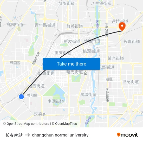 长春南站 to changchun normal university map