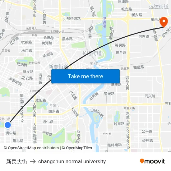 Xinmin Avenue to Changchun Normal University map