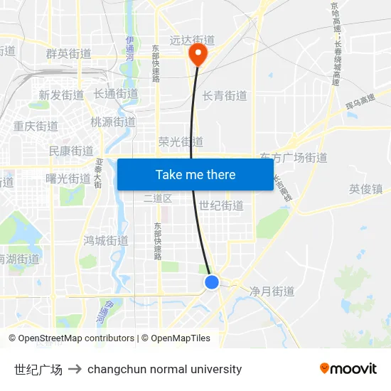 世纪广场 to changchun normal university map