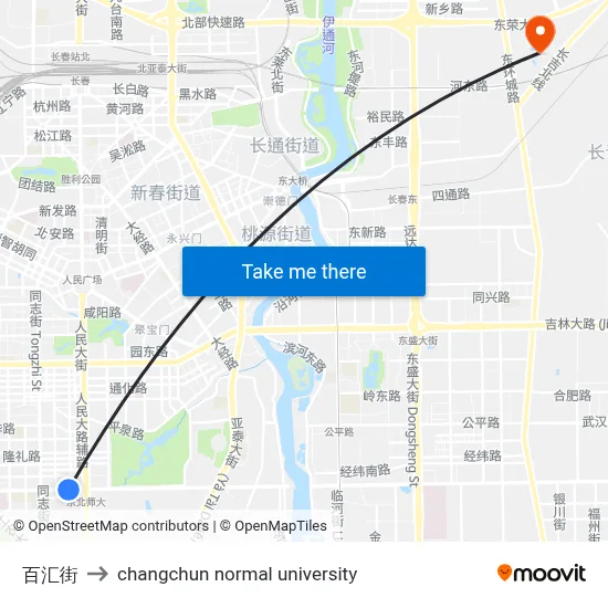 百汇街 to changchun normal university map