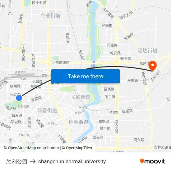 Victory Park to Changchun Normal University map