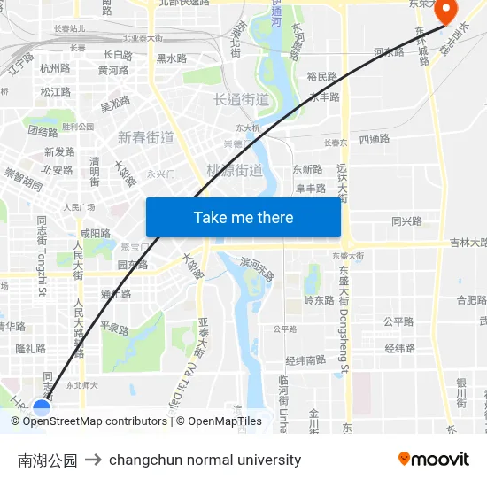 Nanhu Park to Changchun Normal University map