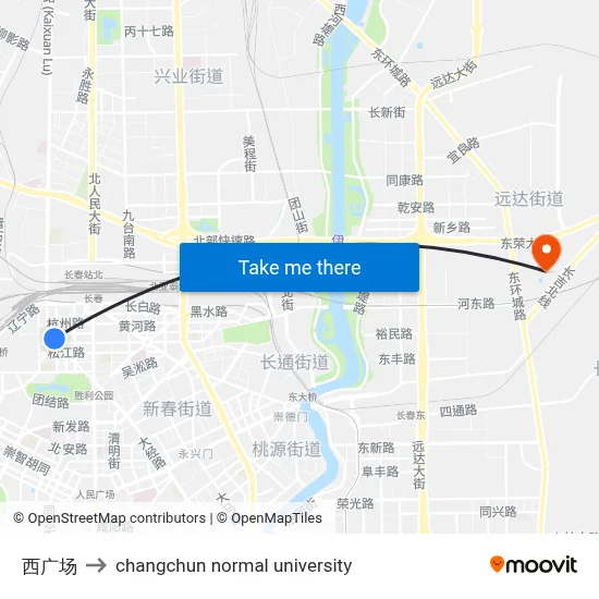 西广场 to changchun normal university map