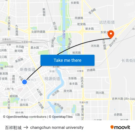 Baixiang Shoe City to Changchun Normal University map