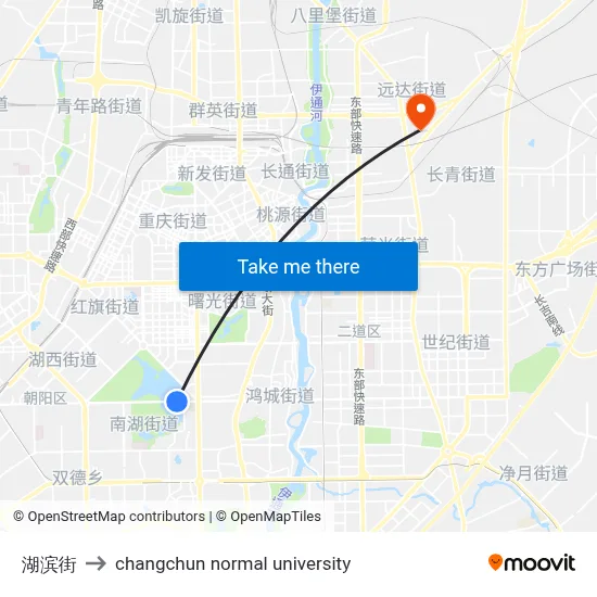 Hubin Street to Changchun Normal University map