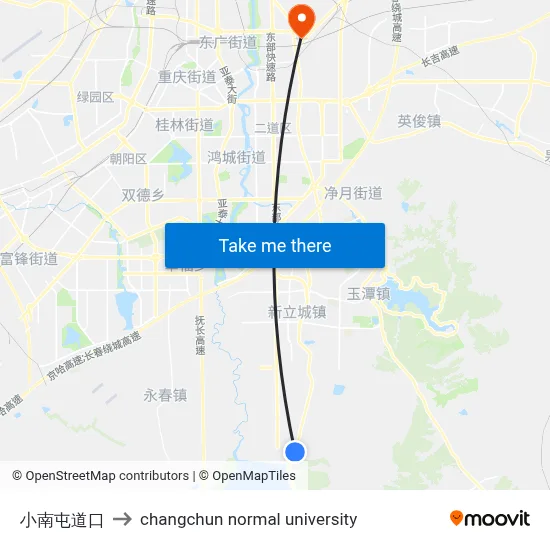 Xiaonantun Crossing to Changchun Normal University map