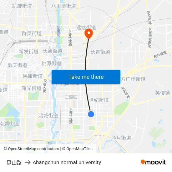 Kunshan Road to Changchun Normal University map