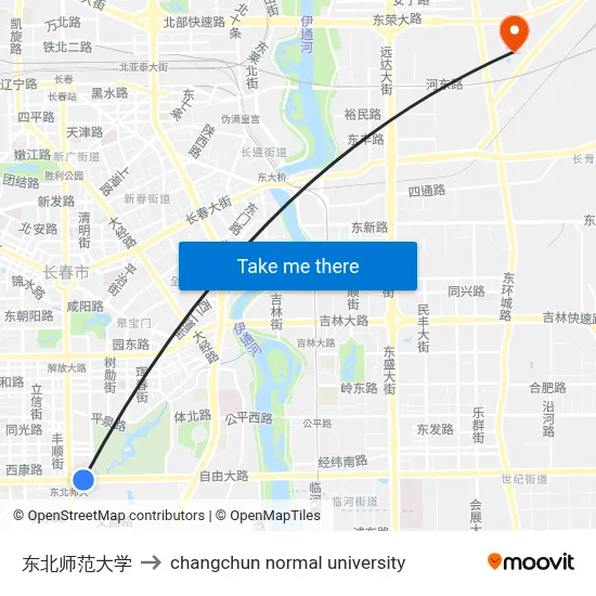 Northeast Normal University to Changchun Normal University map