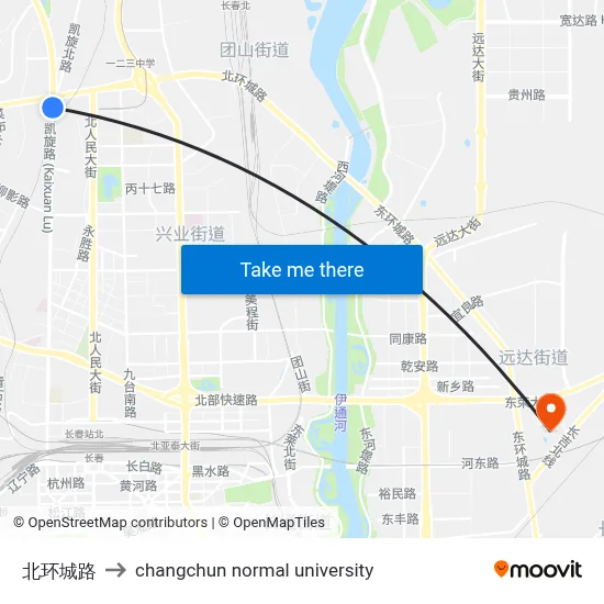 北环城路 to changchun normal university map