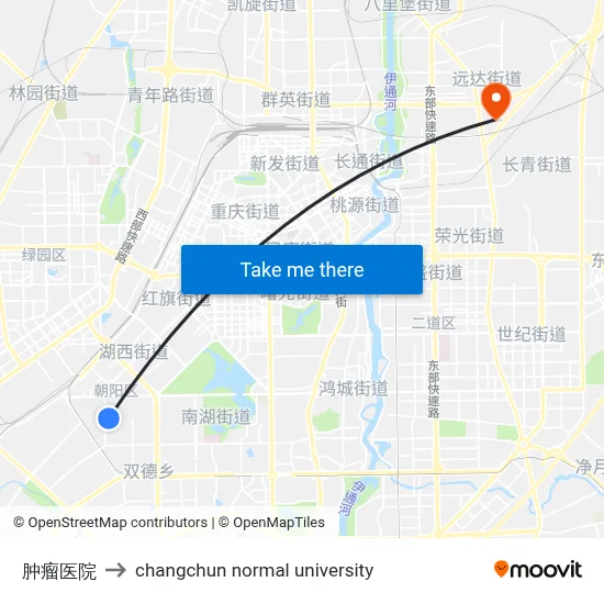 Tumor Hospital to Changchun Normal University map