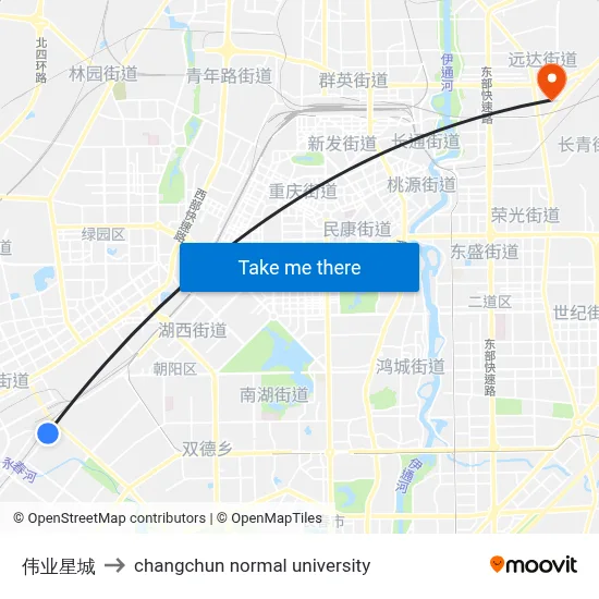 Weiye Star City to Changchun Normal University map