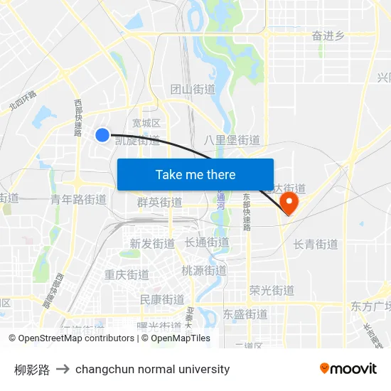 柳影路 to changchun normal university map