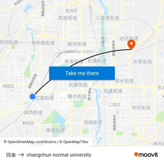 Tongtai to Changchun Normal University map