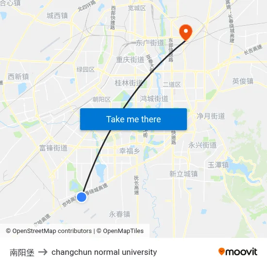 南阳堡 to changchun normal university map