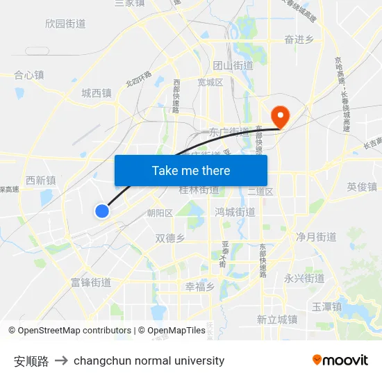 Anshun Road to Changchun Normal University map