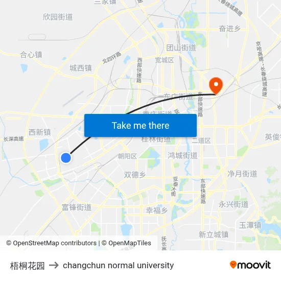 梧桐花园 to changchun normal university map